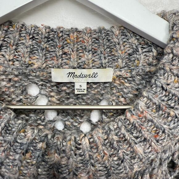 MADEWELL Pointelle Bubble Sleeve Wool Blend Oversized Pullover Sweater Gray Sz S - Picture 9 of 10